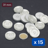 15 Pieces Thick Shiny Glitter Polyester Buttons 4 Holes Size 31mm #KP4501148 - ACCESSOIRES LEDUC BV